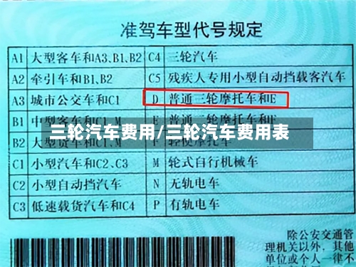 三轮汽车费用/三轮汽车费用表