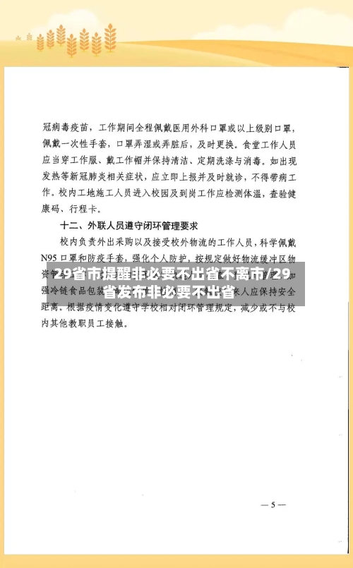29省市提醒非必要不出省不离市/29省发布非必要不出省