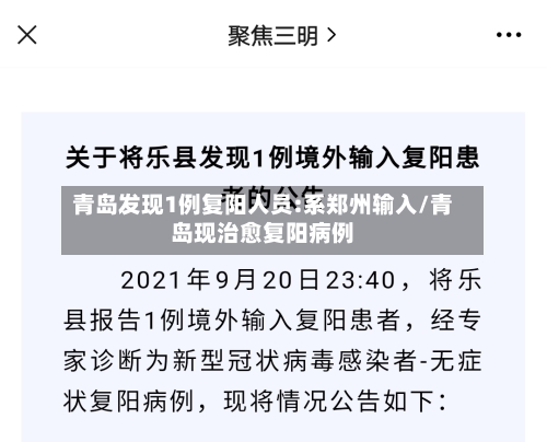 青岛发现1例复阳人员:系郑州输入/青岛现治愈复阳病例